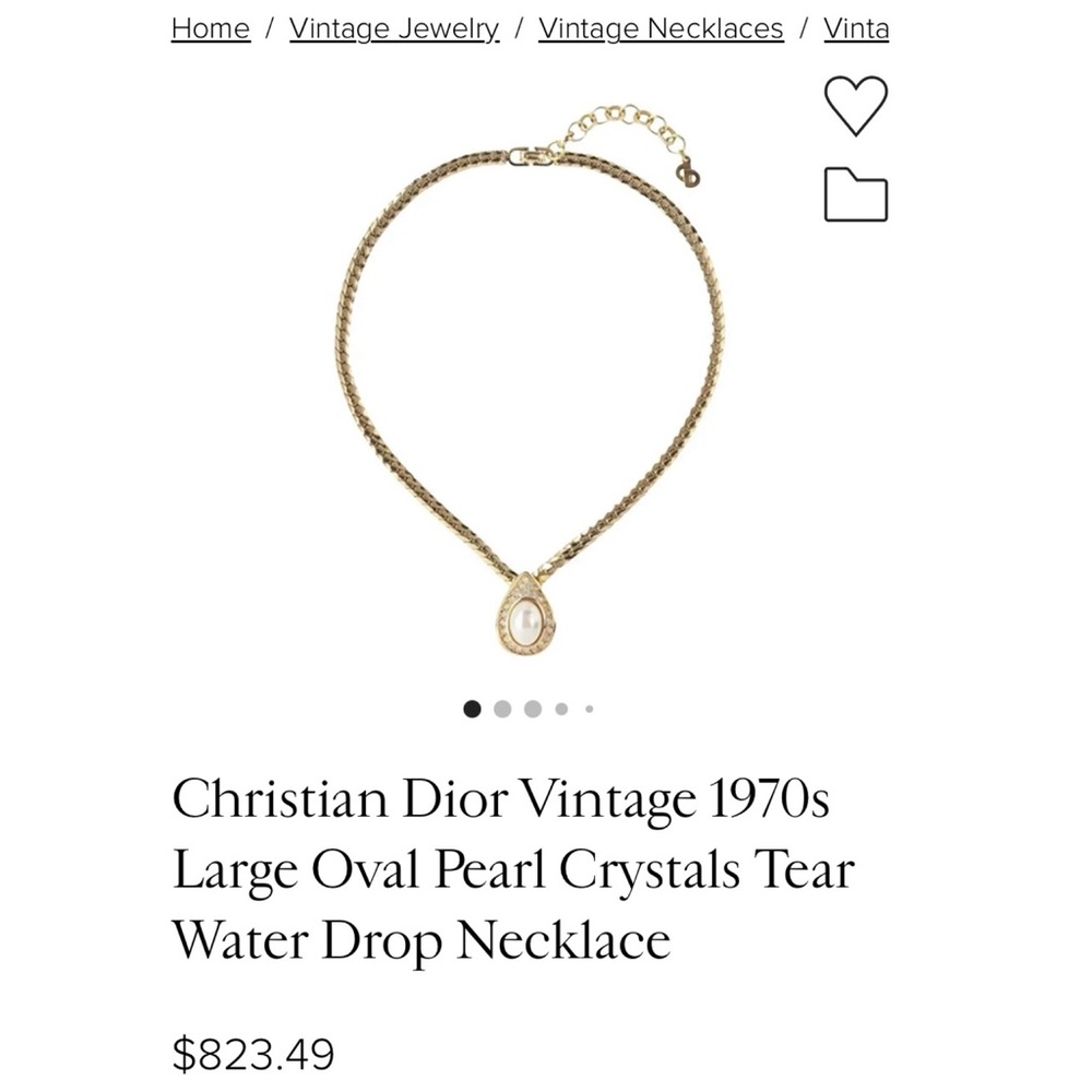 Christian Dior Necklace Gold Plate Pearl Oval Crystals Teardrop Designer Vintage - Picture 3 of 17
